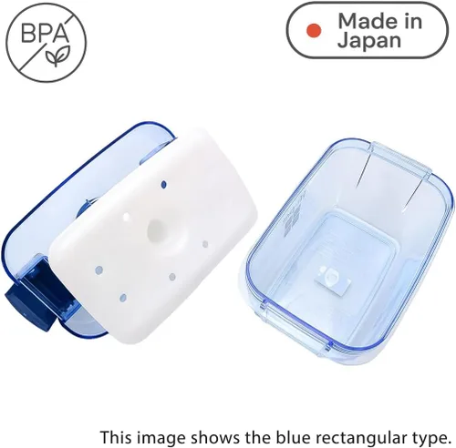 Vista 3 de Tsukemono - Contenedor rectangular para hacer pepinillos instantáneos, fabricado en Japón, sin BPA (azul 0.8 L)