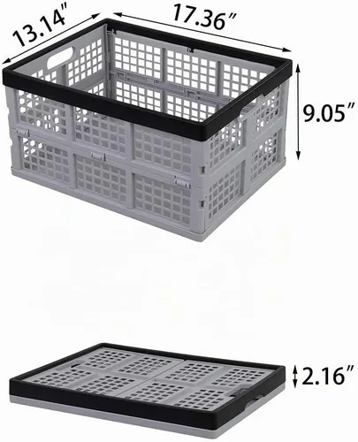 Vista 2 de Caja plegable de plástico plegable de 34 L, cajón de almacenamiento apilable, 3 paquetes
