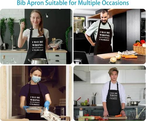 Vista 3 de Divertidos delantales para hornear para mujeres y hombres con 2 bolsillos, delantal impermeable ajustable para cocinar cocina a la parrilla