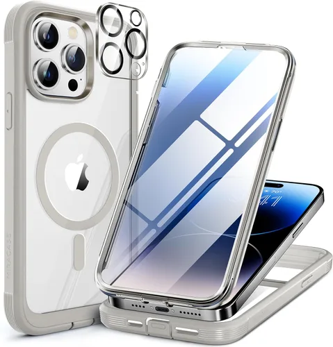 Vista 43 de Miracase - Funda magnética para iPhone 13 Pro Max de 6.7 pulgadas (compatible con MagSafe), transparente, completo, protector de pantalla de vidrio