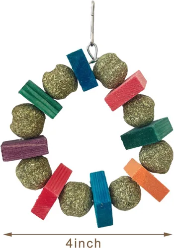 Vista 2 de 2 juguetes masticables de conejito para hámster, jaula de conejo, anillo de masticación colgante de madera de manzana natural, palillo de heno