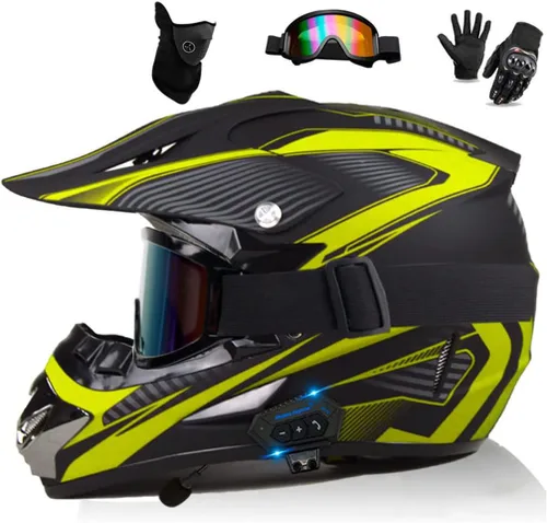 Vista 11 de Casco Bluetooth de cara completa para motocross, motocross, ATV, motocicleta, casco Bluetooth para hombres y mujeres, aprobado por el DOT, de cuatro