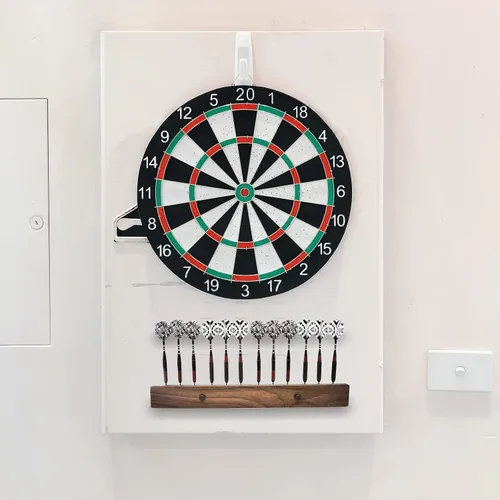 Vista 8 de DIMBOI Soporte de pared para dardos de madera de nogal, 4 juegos para un total de 12 dardos de punta de acero/suave, con marcador de línea