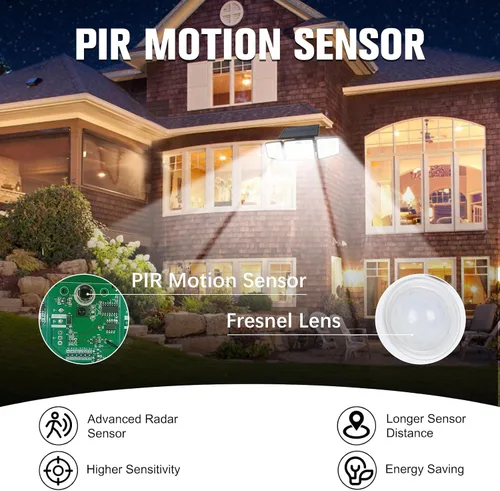 Vista 7 de Daphino - Luces solares para exteriores de 2500 lm con sensor de movimiento, luces de calle de 3 cabezales con ángulo amplio de 270°, iluminación