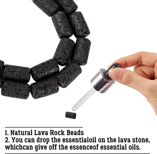 Vista 3 de Craftdady 25 cuentas de piedra de lava negra natural, tubo de columna, piedras preciosas volcánicas, cuentas sueltas para curación de energía