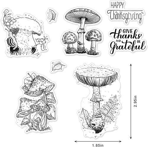 Vista 2 de Sellos transparentes de hongos para hacer tarjetas y decoración de álbumes de fotos, hojas de flores, palabras, sellos de goma transparente, sello