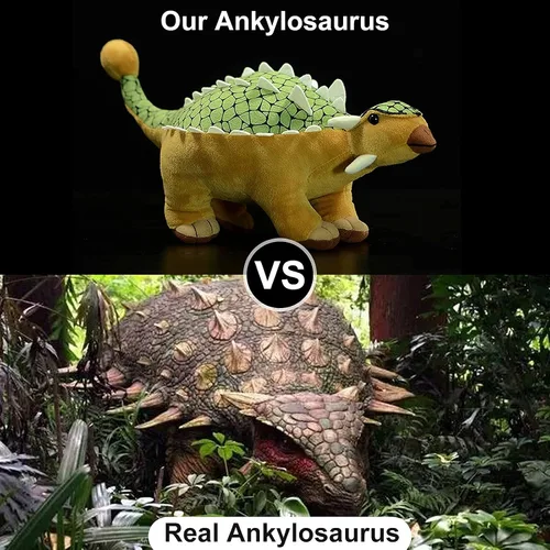 Vista 5 de Juguete de peluche de dinosaurio anquilosaurio de simulación, peluche de dragón de dinosaurio verde de 14 pulgadas, figuras de dinosaurio