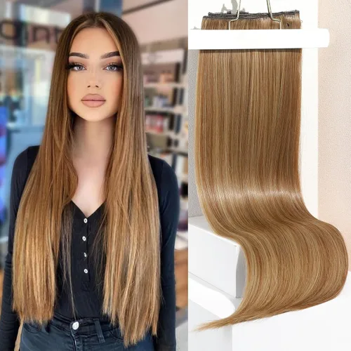 Vista 17 de REECHO Extensiones de cabello con pinzas, extensiones de cabello grueso y largo, extensiones de cabello sintético ligero para mujer, 24 pulgadas a