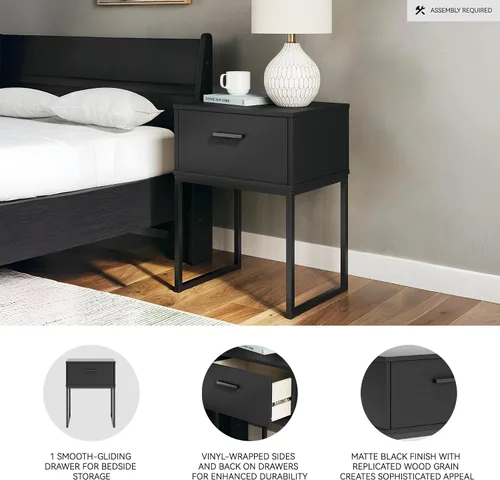 Vista 4 de Signature Design by Ashley Socalle - Mesita de noche moderna con 1 cajón con patas de metal, 26.02 pulgadas de alto, color negro