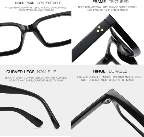 Vista 4 de EYLRIM Gafas clásicas de lente transparente con marco cuadrado grueso para mujeres y hombres, anteojos sin receta