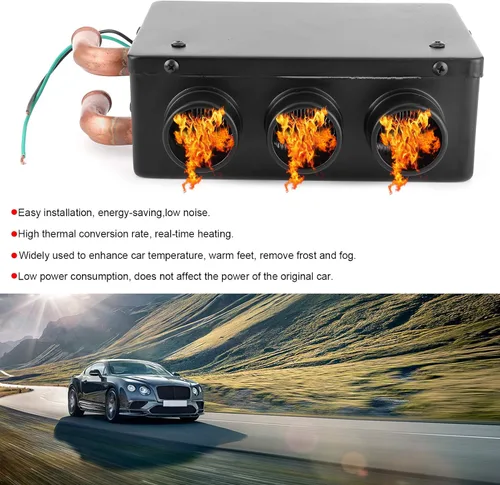 Vista 5 de Tyenaza Calentador de ventilador de automóvil, descongelador de coche de 12 V, 50 W, 3 agujeros, portátil, calentador de calentamiento rápido