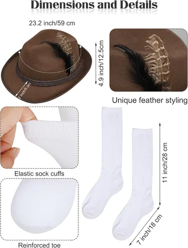 Vista 2 de SOMSOC Disfraz de Oktoberfest bávaro alemán para hombre, incluye Lederhosen para hombre con tirantes, camisa, calcetines y sombrero