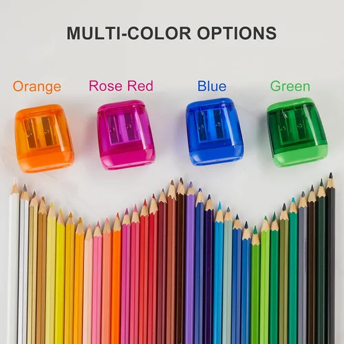 Vista 6 de Sonuimy Sacapuntas manuales, 4 sacapuntas manuales, doble agujero, compacto, de color, sacapuntas de mano para niños con tapa, adultos, estudiantes
