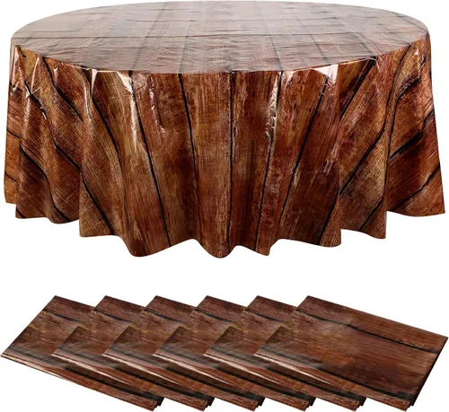Vista 7 de Remagr 3 manteles de grano de madera de 84 pulgadas, decoración de fiesta temática occidental, mantel de madera impermeable de poliéster, mantel