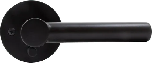 Vista 6 de Stone Harbor Hardware Zurich - Manija de puerta con roseta redonda, pestillo de privacidad (cama/bañera), color negro mate Mate negro
