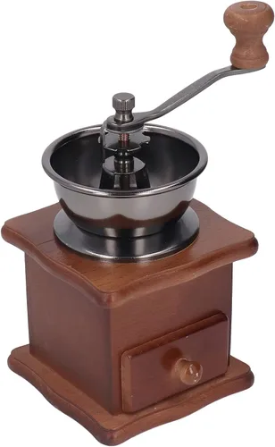 Vista 3 de Oumefar Molinillo de café manual, fácil de operar, molinillo de café manual, base de madera retro, núcleo de acero inoxidable, ajustable
