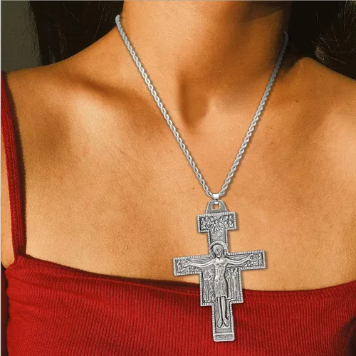 Vista 2 de RechicGu - Collar con crucifijo católico de San Francisco de Asís (3.3 in)