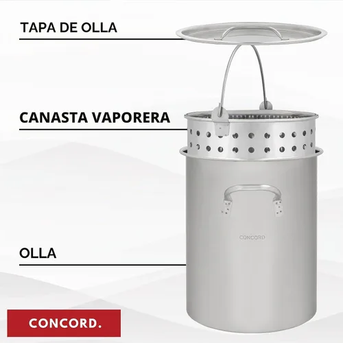 Vista 2 de CONCORD - Olla de acero inoxidable de 36 cuartos de galón con cesta. Hervidor pesado. Utensilios de cocina para hervir (36)