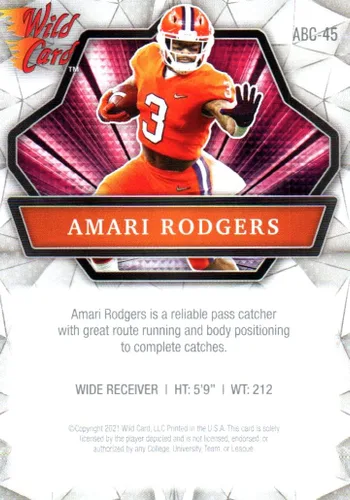 Vista 2 de Amari Rodgers Wild Card Alumination Football Card - 2021 Wild Card Alumination Football Card #ABC-45