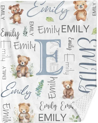 Vista 2 de Mantas de bebé personalizadas para niñas, manta de oso de bebé, manta de bebé de felpa suave Minky con nombre que recibe mantas para niñas, recién