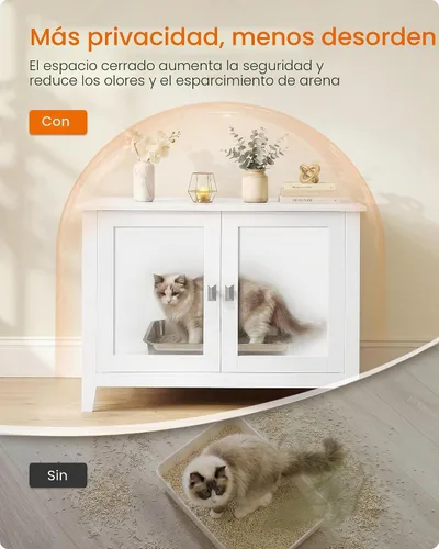 Vista 3 de Feandrea Caja de arena para gatos, puertas dobles, manijas Blanco nube