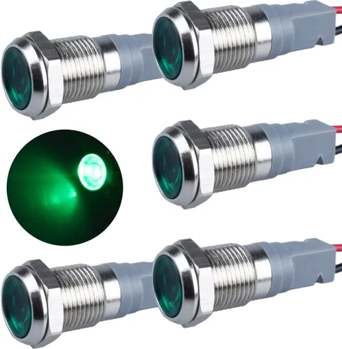 Vista 11 de 5 piezas de luz indicadora LED de 12V-24V de 6mm con orificio de montaje de 1/4" de 20mA, lámpara de señal de metal impermeable IP67 con ahorro