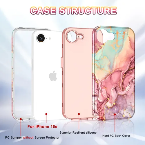Vista 2 de Btscase Funda para iPhone 16e (2025), [probada en caídas de grado militar] Diseño de patrón de mármol delgado, resistente, a prueba de golpes