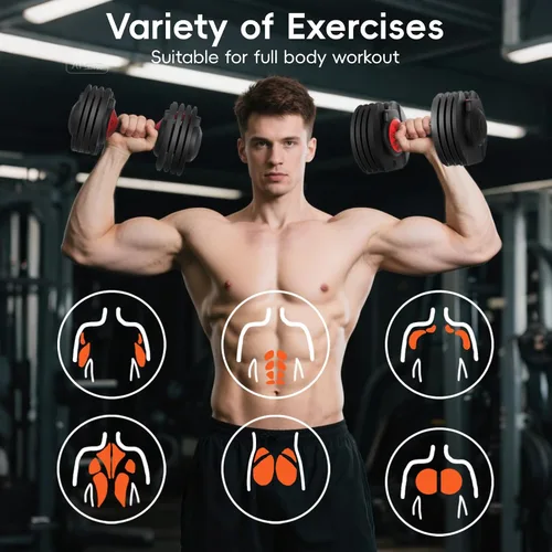 Vista 5 de New Upgraded Adjustable Dumbbell Set of 2 (52.5 lbs/25 lbs), 15/9 Weights Dumbbell Set with Safe Locking System, Quick Adjustable Dumbbells For Men