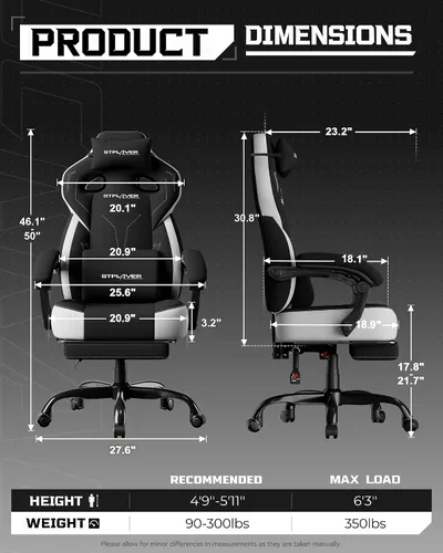 Vista 2 de GTPLAYER Sillas de juegos para adultos, asiento ergonómico grande y alto para juegos con reposapiés y soporte lumbar, cómoda silla de oficina