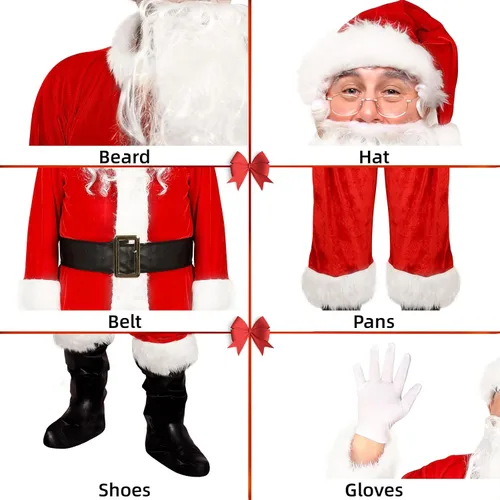 Vista 6 de ZZXIAOJIE Juego de disfraz de Papá Noel de Navidad para hombre, 10 piezas de terciopelo de lujo para adultos, traje de Papá Noel, traje de Santa