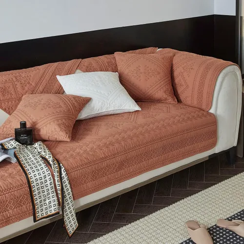 Vista 4 de vctops Funda para sofá con bordado geométrico bohemio, de algodón neutro, acolchada, funda antideslizante y suave para sofá modular para perros