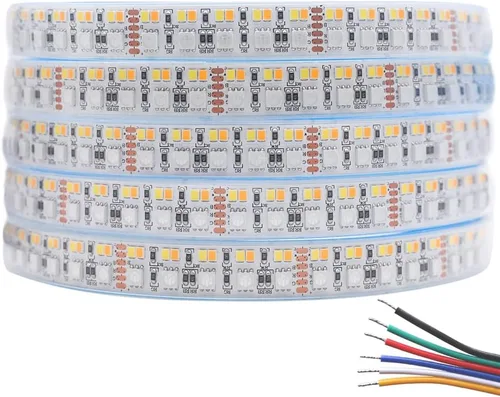 Vista 10 de DC12V RGB CCT - Tira de luz LED que cambia de color, 5050 RGB 2835 luz blanca cálida blanca de doble fila, súper brillante, RGBWW, no impermeable