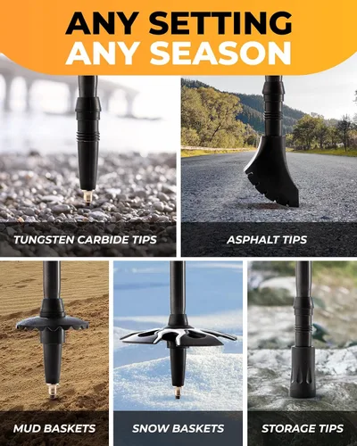 Vista 6 de Foxelli Bastones de trekking – Bastones de trekking plegables ligeros para hombres y mujeres, equilibrio perfecto y apoyo para personas mayores