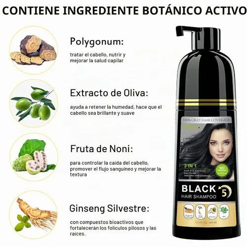 Vista 4 de Tinte negro semipermanente 3 en 1 para el cabello, 13.5 onzas líquidas, cobertura del 100% de las canas, champú de color para el cabello
