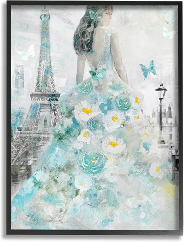 Vista 7 de Stupell Industries Mujer parisina con mariposa y vestido floral azul pintura placa de pared, 10 x 15, diseño por artista Main Line Art & Design