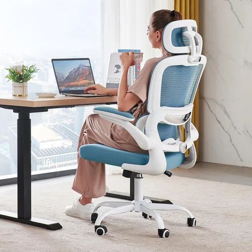 Vista 14 de TRALT - Silla de oficina ergonómica con soporte lumbar, color beige, 1