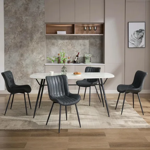 Vista 6 de GarveeHome Juego de 2 sillas de comedor tapizadas, sillas de cocina de cuero con patas de metal, sillas de comedor modernas de mediados de siglo