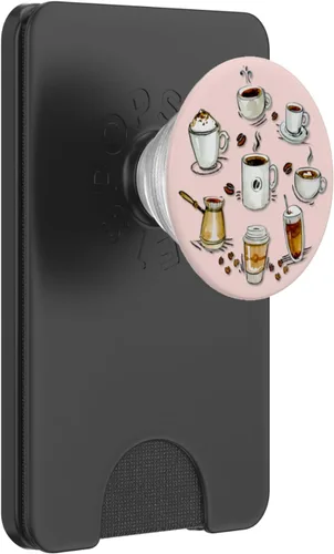 Vista 7 de Lindo café café con leche para mamá Cafe rosa PopSockets agarre y soporte para teléfonos y tabletas, Negro