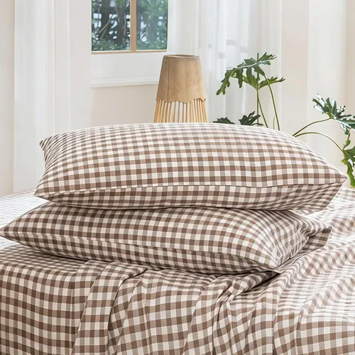 Vista 30 de MooMee Juego de 2 fundas de almohada de cuadros 100% algodón lavado con textura parecida al lino, transpirable, duradera, suave y cómoda