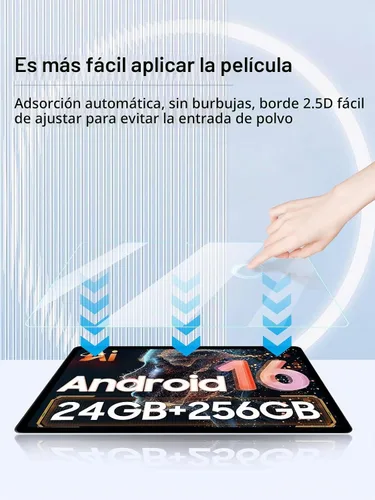 Vista 6 de Protector de pantalla para tabletas TABWEE T20 Android 16 de 10 pulgadas, antiarañazos, dureza 9H, sensible al tacto, bordes redondeados 2.5D, sin