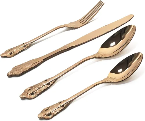 Vista 15 de Juego de cubiertos de 4 piezas, cubiertos de acero inoxidable 18/10, incluye cuchillo, tenedor, cuchara, cuchara de té, pulido con espejo, apto