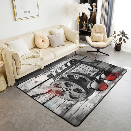 Vista 33 de Homewish Alfombra antideslizante de cine de teatro, alfombra de película retro con palomitas de maíz para interiores, alfombra de entrada, noche