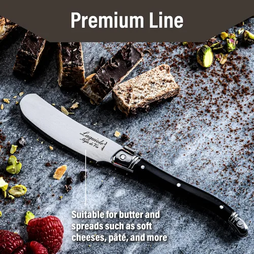 Vista 4 de Laguiole Style de Vie Juego de 4 cuchillos de mantequilla de primera línea con mango de plástico - Negro - Esparcidor en estilo Laquiole Oro