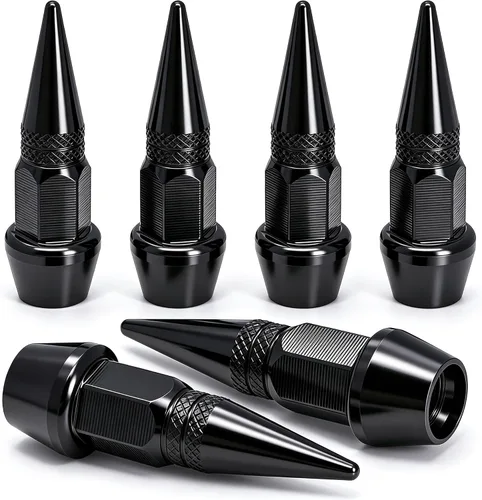 Vista 8 de 4 piezas de tapas de válvula de neumático con estilo púas, cubiertas de válvula de neumático universales de aleación de aluminio a prueba de polvo