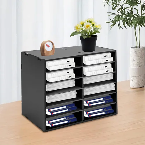 Vista 2 de Organizador de literatura, moderno organizador de literatura de escritorio de PVC, 12 ranuras, organizador de buzón de literatura rectangular
