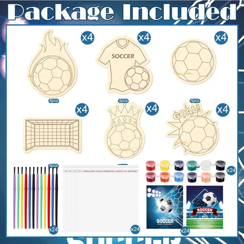 Vista 3 de Chunful 24 juegos de recuerdos de fiesta de fútbol, pintura de madera, kits de manualidades, pintura de fútbol, artes y manualidades, regalos