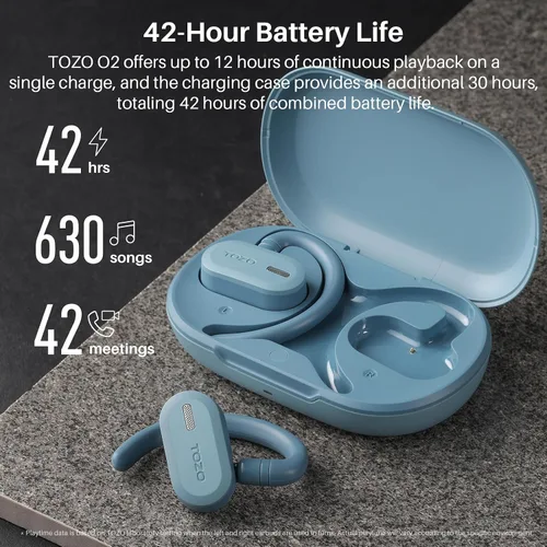 Vista 6 de TOZO O2 Auriculares Inalámbricos True Open Ear Ligeros con Ajuste Multi-Ángulo, Auriculares Bluetooth 5.3 con Diseño de Doble Eje para Comodidad Azul