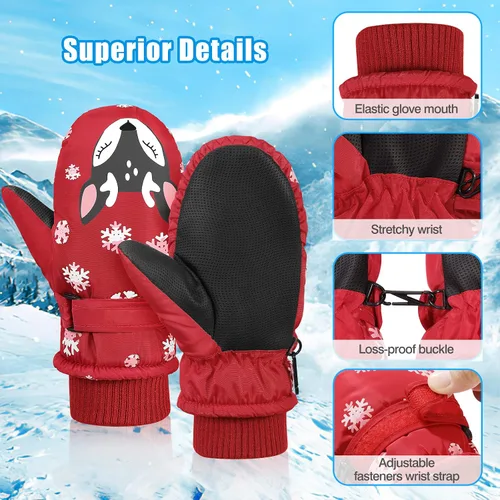 Vista 5 de MoKo Manoplas de esquí para niños, guantes de esquí aislados impermeables para niñas y niños, guantes de nieve de invierno para niños