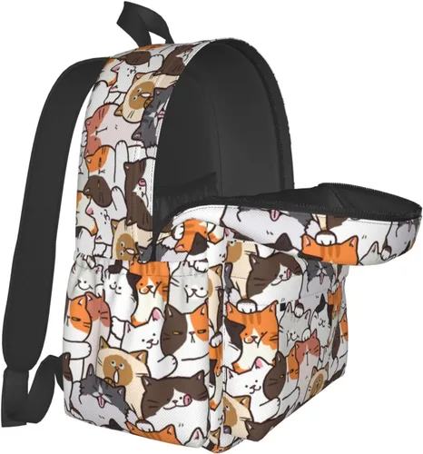 Vista 4 de Mochila Escolar Ligera Bolsa de Libros Mochila de Día Casual para Niñas Niños Mujeres Hombres Viaje Laptop 16 Pulgadas, Gato, Mochilas Daypack