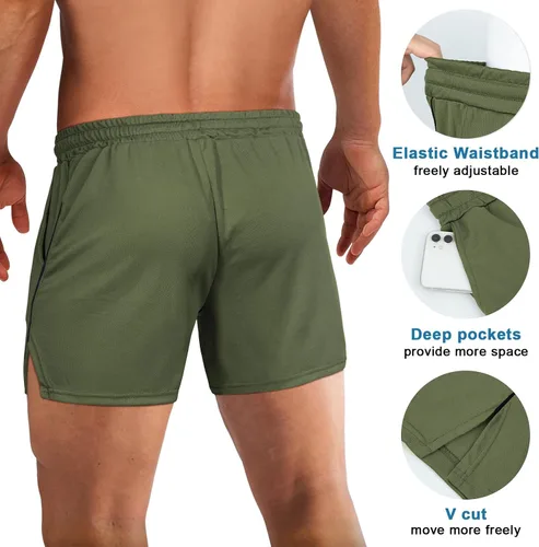 Vista 2 de Fasker Pantalones cortos deportivos para hombre, 5 pulgadas, para gimnasio, correr, pantalones cortos deportivos ligeros de malla, pantalones cortos